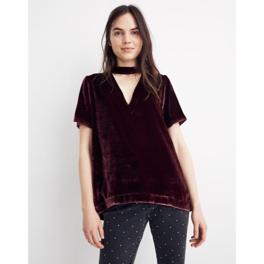 Madewell Wine Velvet Choker Top